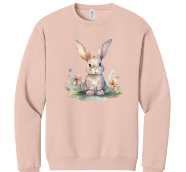 Easter Watercolor Bunny on Blush Pink Sweatshirt